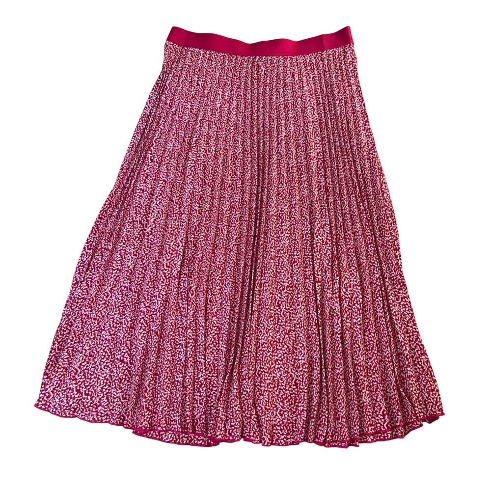 Vince Camuto Pink Red White Accordion Pleated Midi Skirt Abstract Print sz L